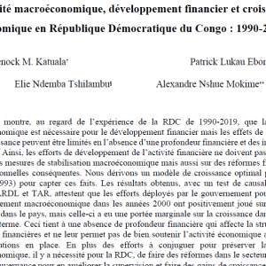 Stabilité macroéconomique, développement financier et croissance économique en République Démocratique du Congo 1990-2019