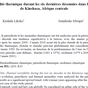 Variabilité thermique durant les six dernières décennies dans la région de Kinshasa, Afrique Centrale